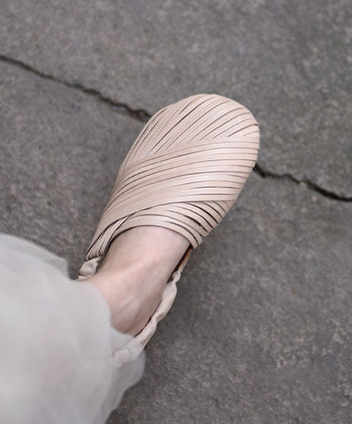 Beige Sandals Cowhide Leather Soft Sandals