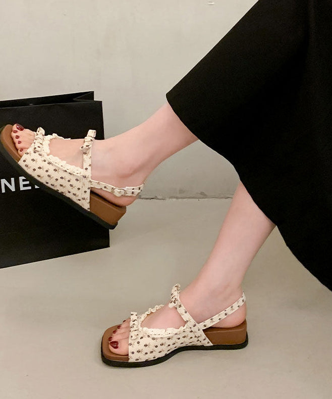 Beige Sandals Wedge Cotton Fabric Classy Splicing Sandals