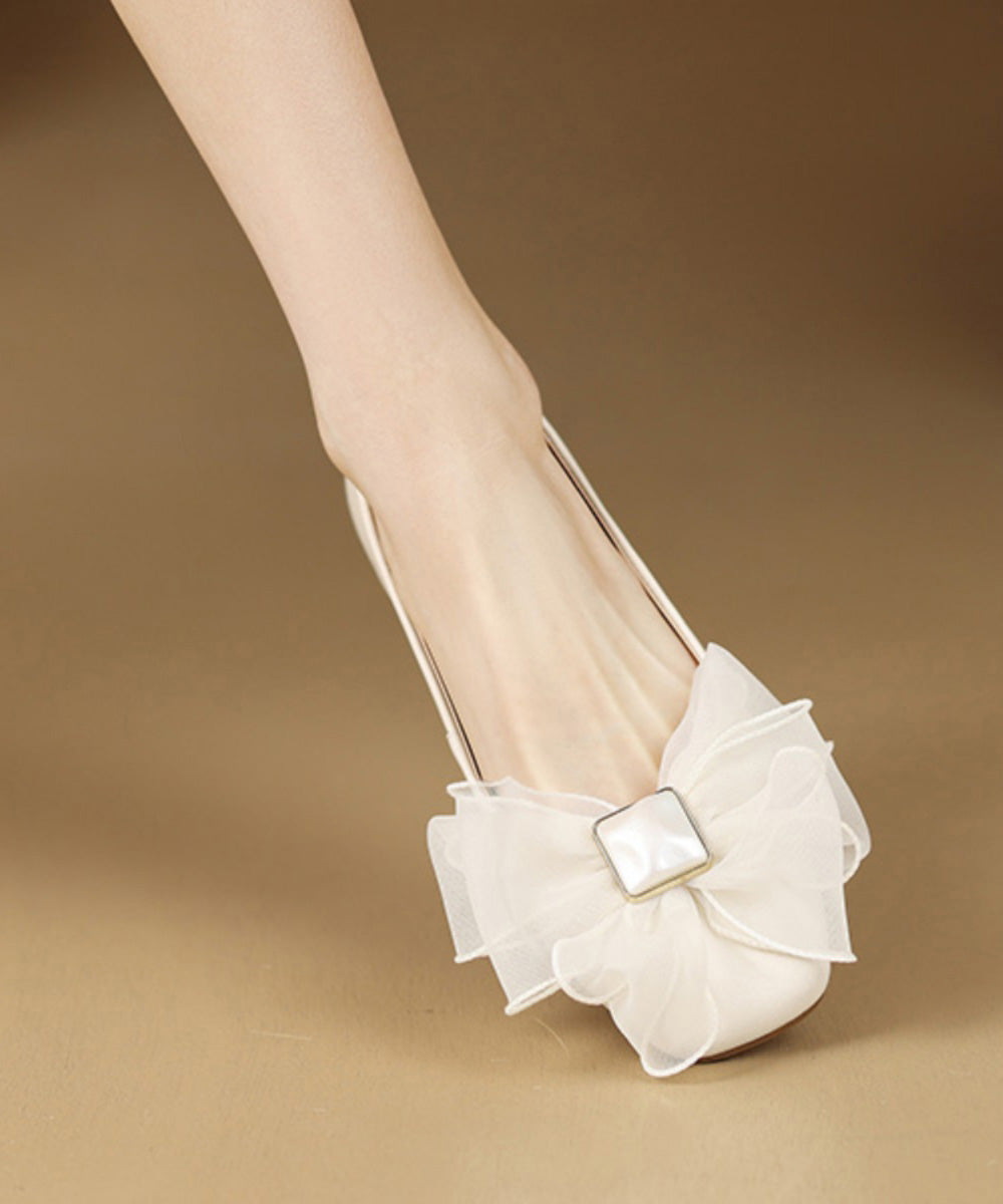 Beige Sheepskin French Bow Splicing Flats