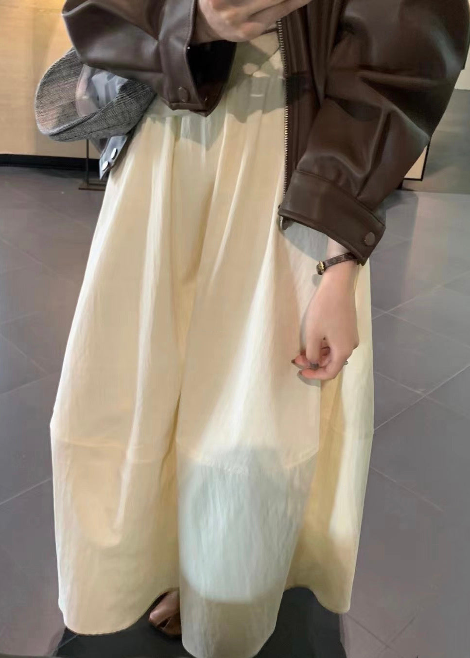 Beige Solid Patchwork Cotton Skirts Elastic Waist