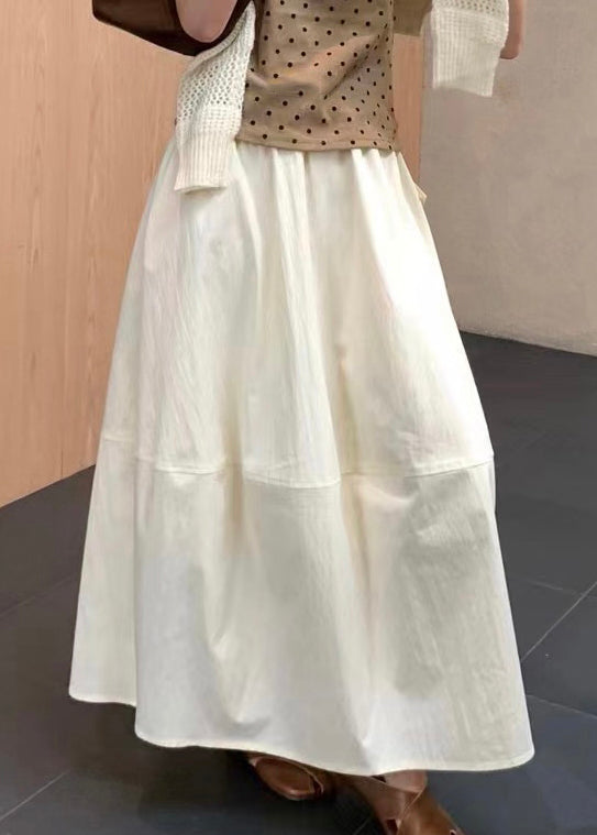Beige Solid Patchwork Cotton Skirts Elastic Waist
