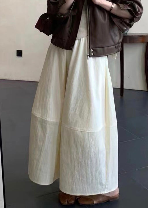 Beige Solid Patchwork Cotton Skirts Elastic Waist