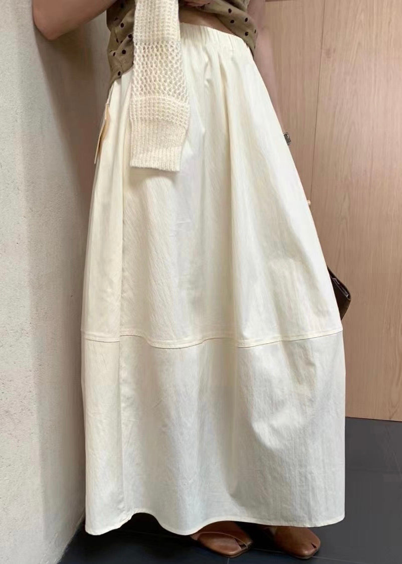 Beige Solid Patchwork Cotton Skirts Elastic Waist