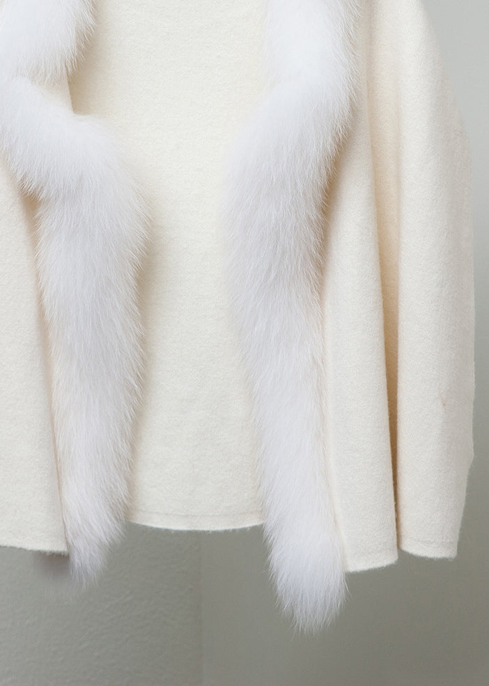 Beige Solid Patchwork Woolen Winter Coat Fox Collar