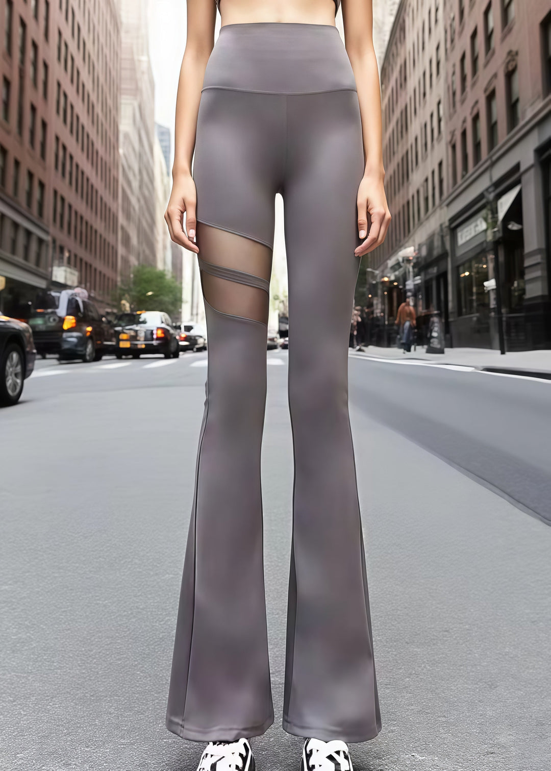 Best Grey Butt Scrunch Mesh Panel Leggings Flare Leggings