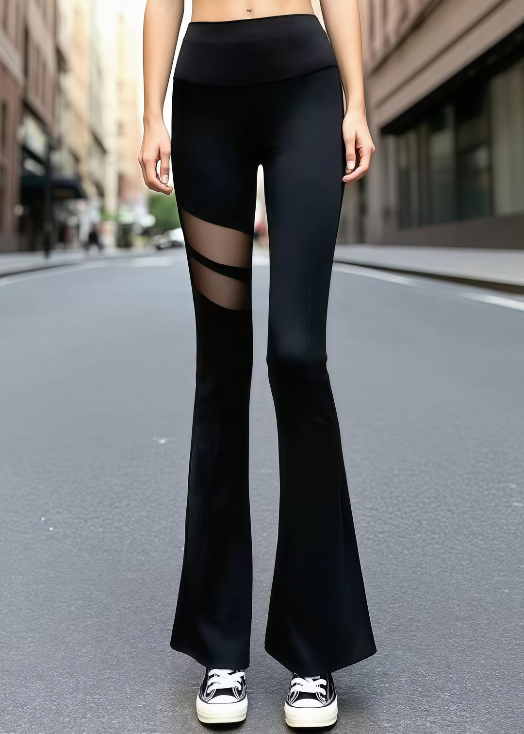 Best Grey Butt Scrunch Mesh Panel Leggings Flare Leggings