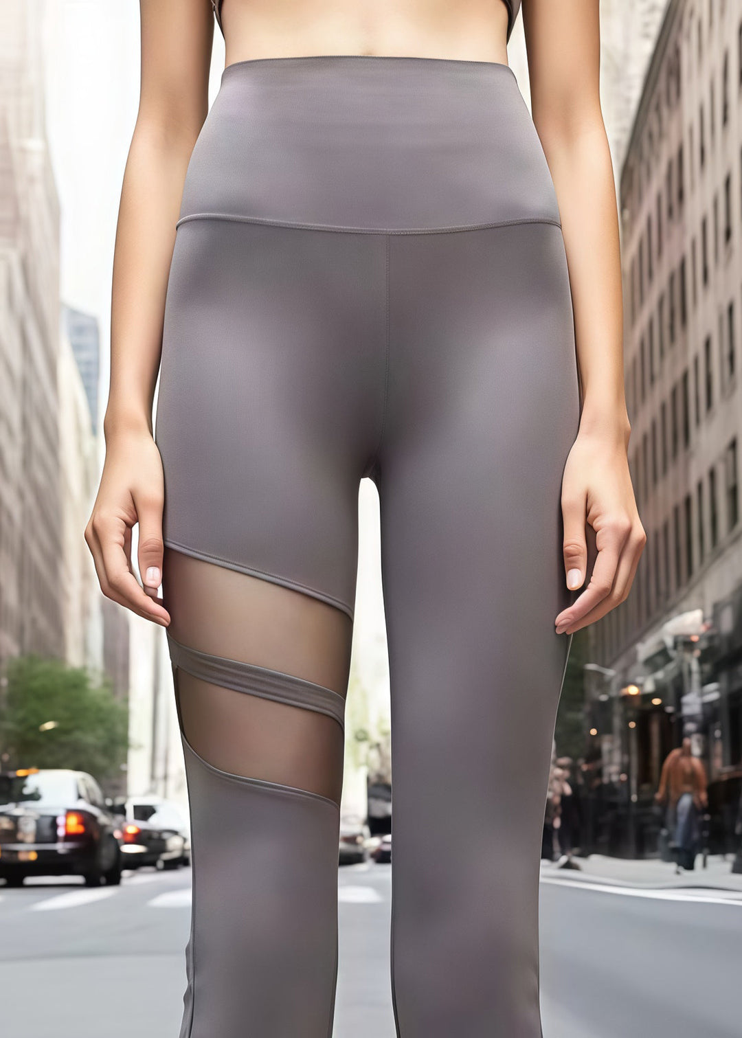 Best Grey Butt Scrunch Mesh Panel Leggings Flare Leggings