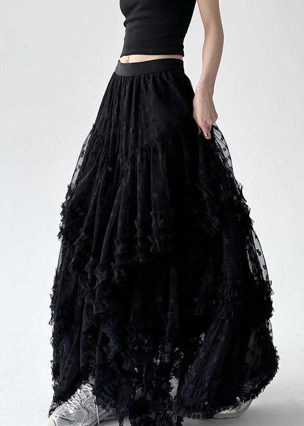 Black Asymmetrical Summer A Line Skirts Ruffled