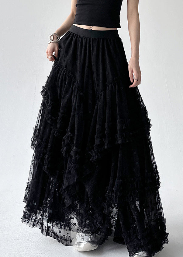 Black Asymmetrical Summer A Line Skirts Ruffled