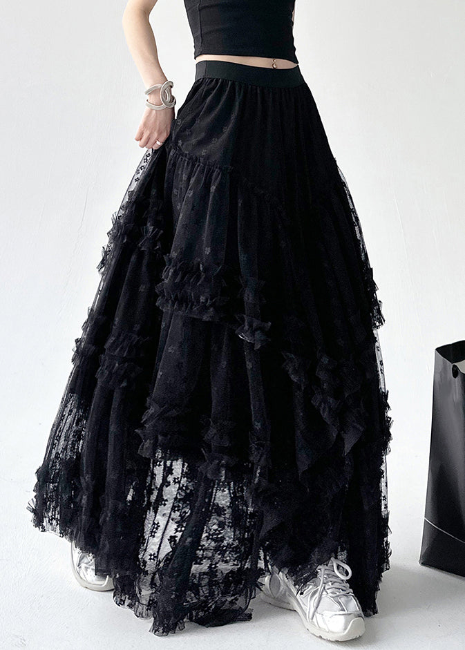 Black Asymmetrical Summer A Line Skirts Ruffled