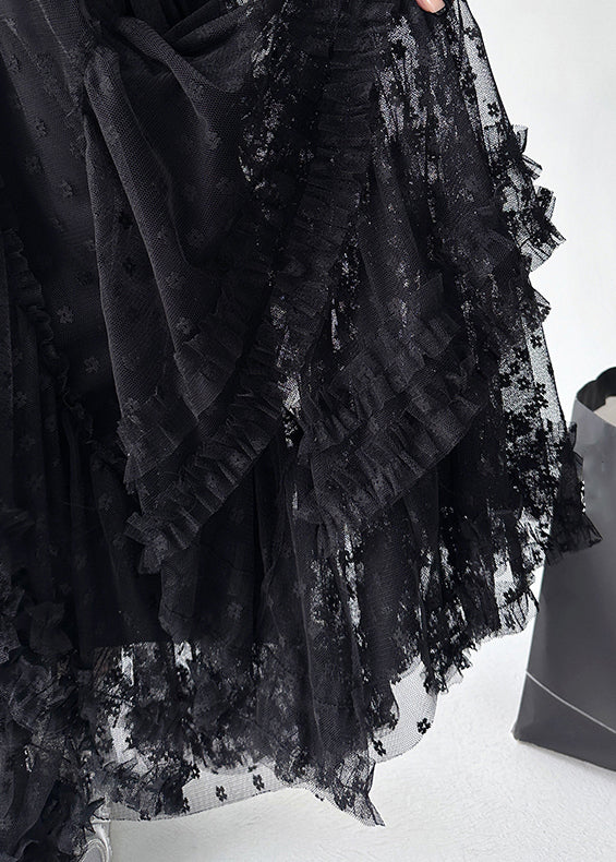 Black Asymmetrical Summer A Line Skirts Ruffled