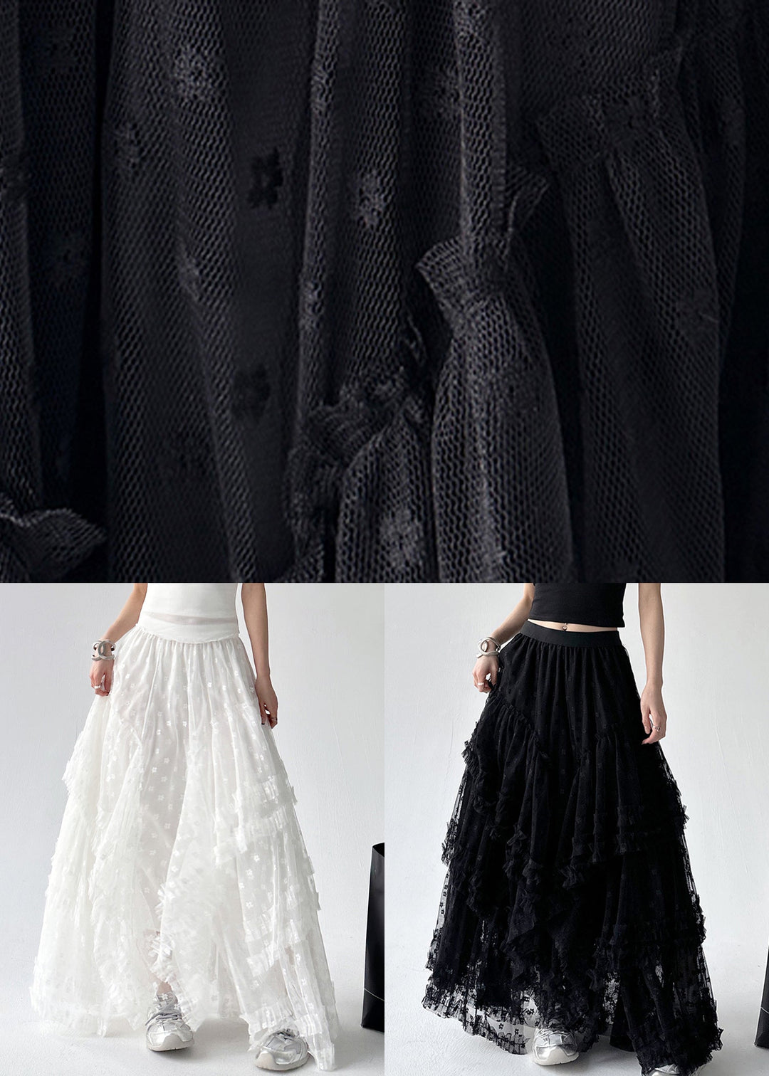 Black Asymmetrical Summer A Line Skirts Ruffled