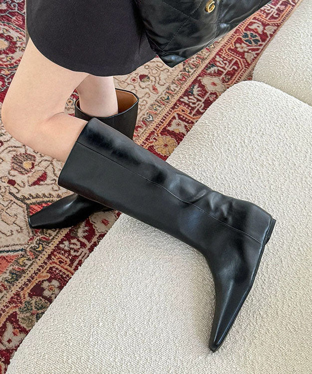 Black Boots Wedge Faux Leather Classy Knne Boots