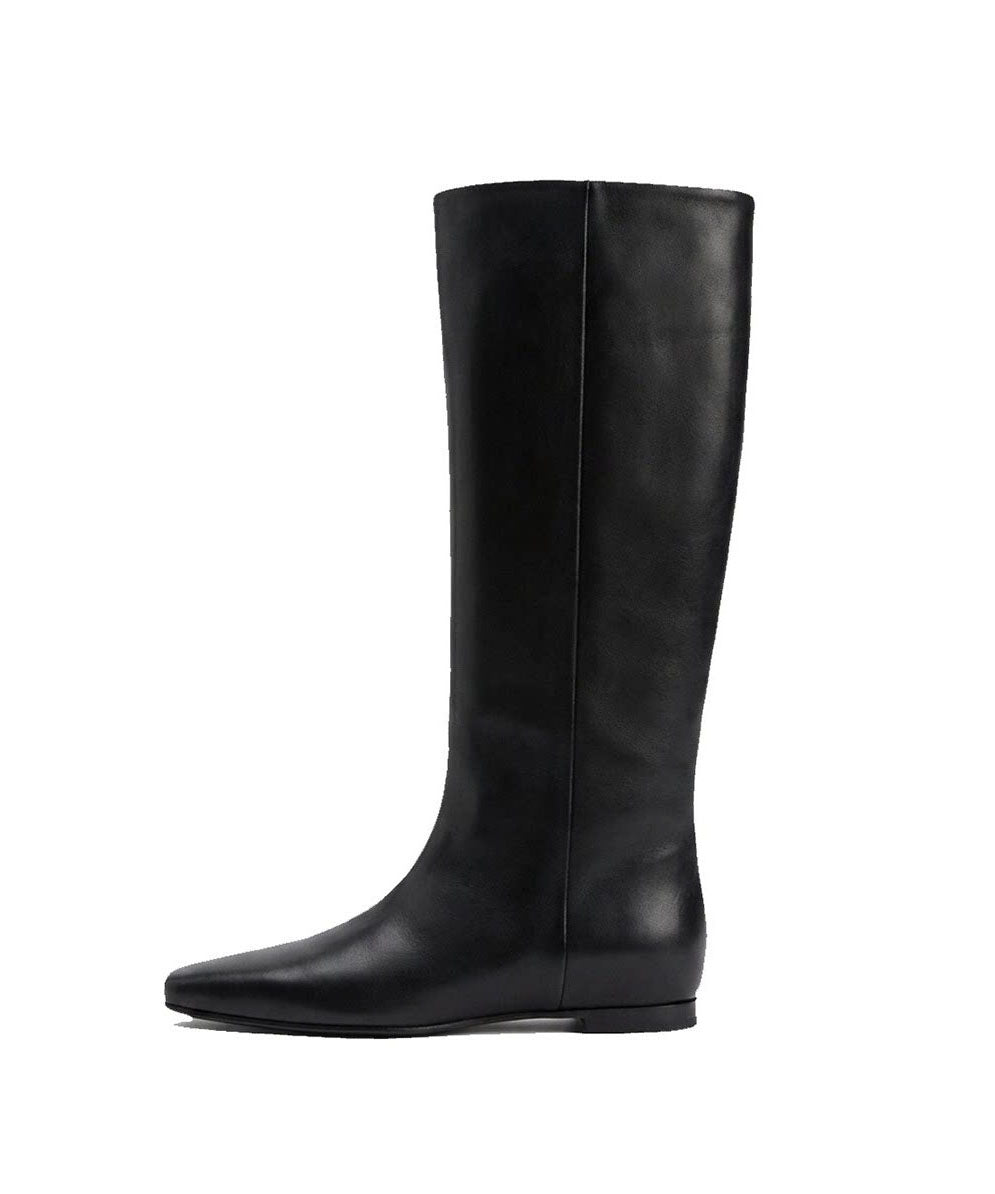 Black Boots Wedge Faux Leather Classy Knne Boots