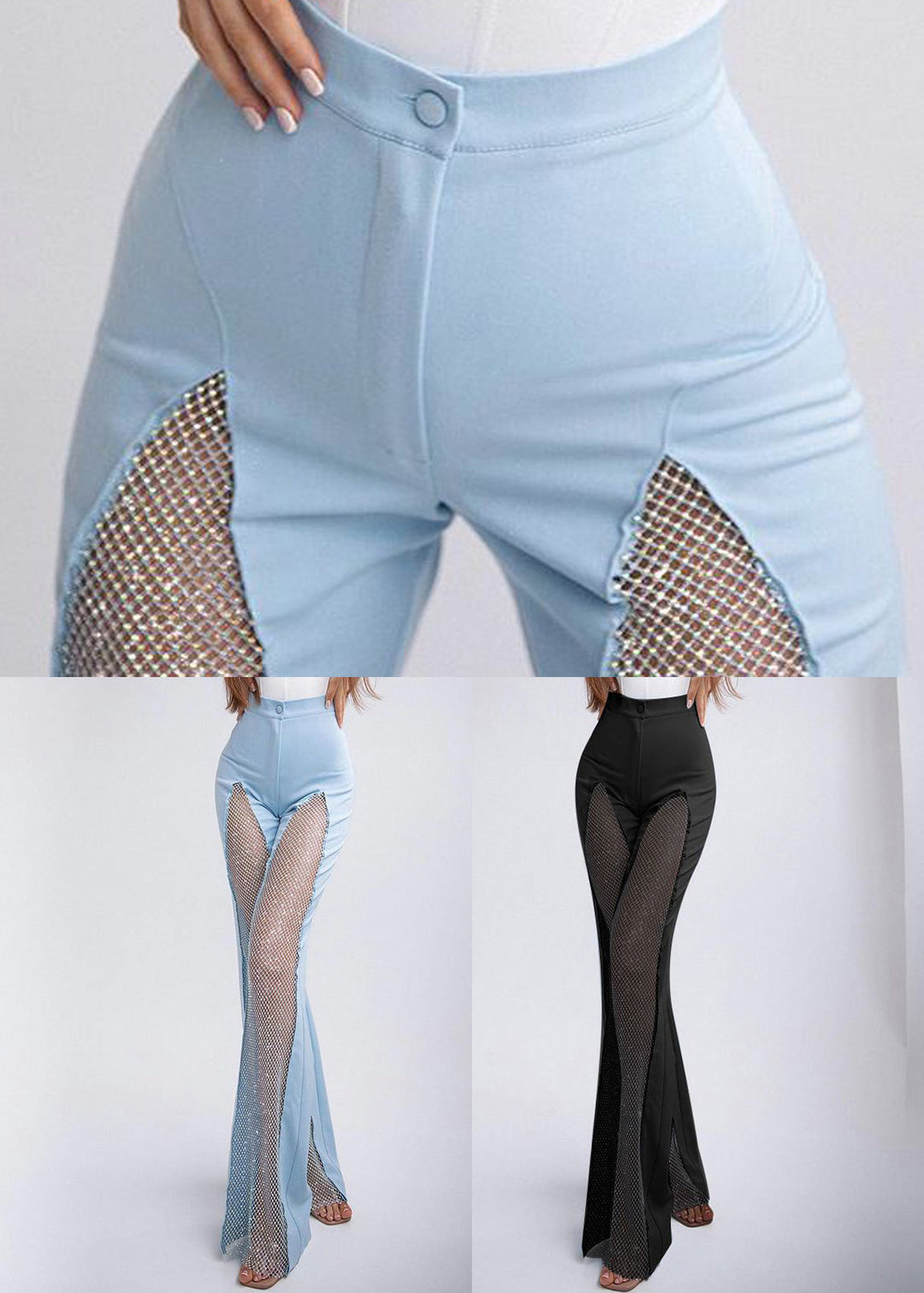 Black Button Tulle Patchwork Spandex Summer Pants High Waist