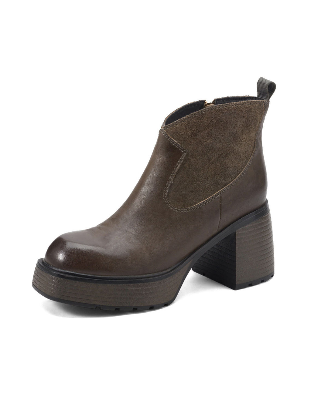 Black Chunky Heel Cowhide Leather Chic Splicing Boots
