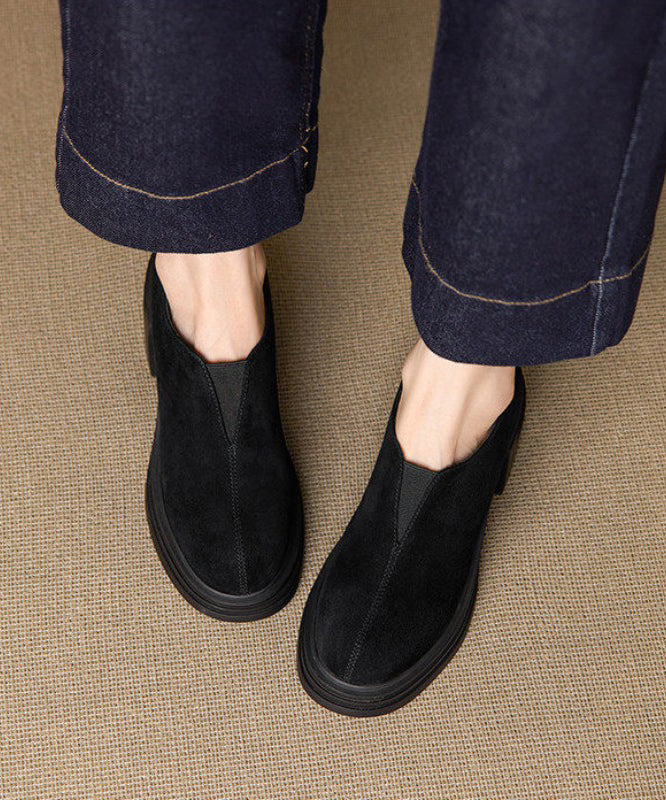 Black Chunky Heel Suede Fashion Splicing Loafer Shoes