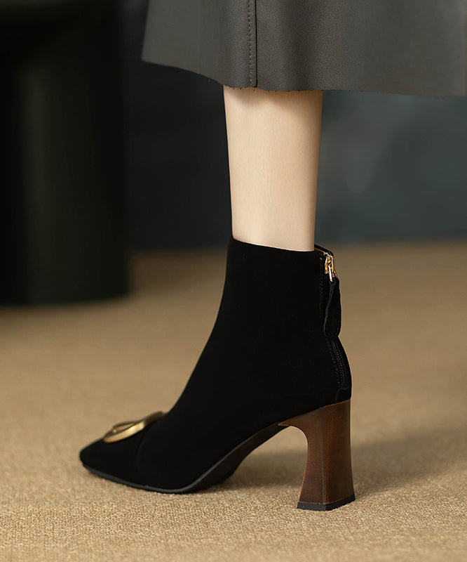 Black Chunky Suede Chic Sequined Splicing Boots