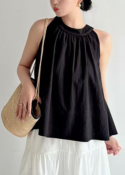 Black Cotton Shirt Cold Shoulder Sleeveless