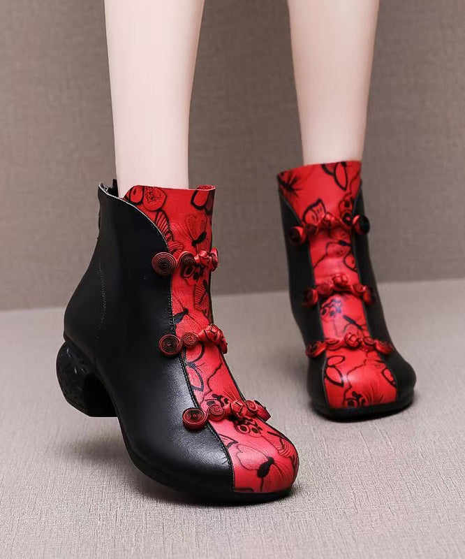 Black Cowhide Leather Splicing Boots Fuzzy Wool Lined