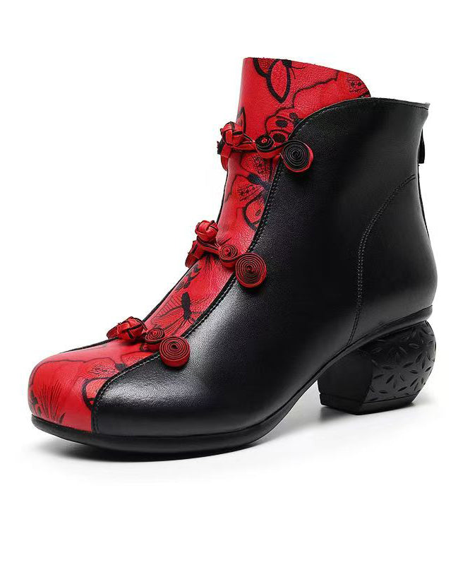 Black Cowhide Leather Splicing Boots Fuzzy Wool Lined