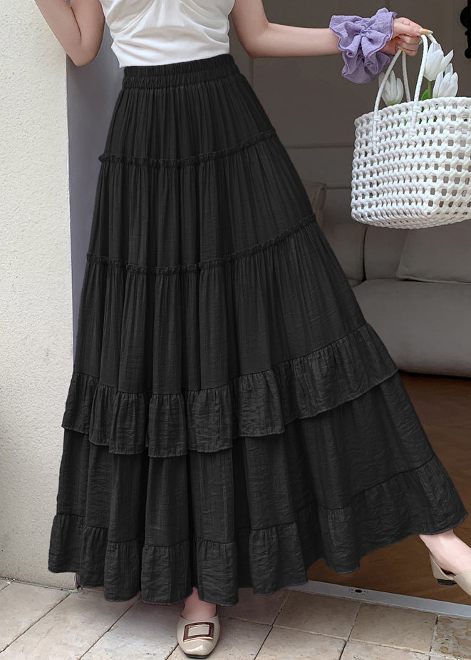 Black Elastic Waist Cotton Exra Large Hem Skirts Wrinkled