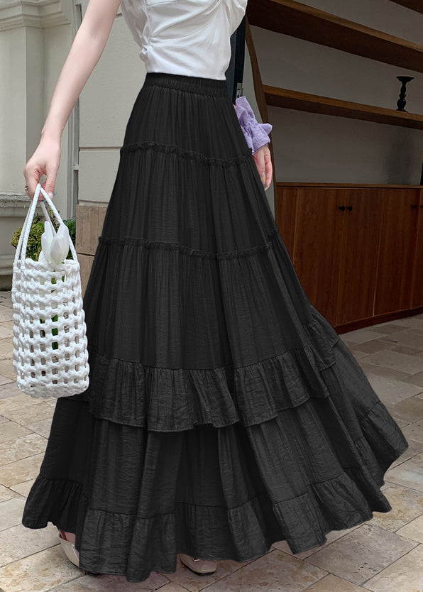 Black Elastic Waist Cotton Exra Large Hem Skirts Wrinkled