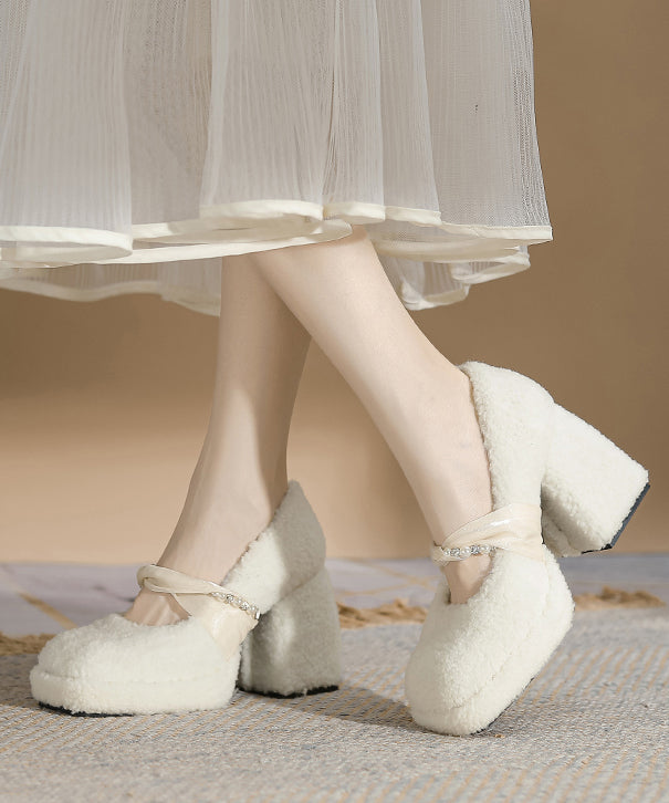 Black Faux Fur Stylish Splicing Chunky High Heels