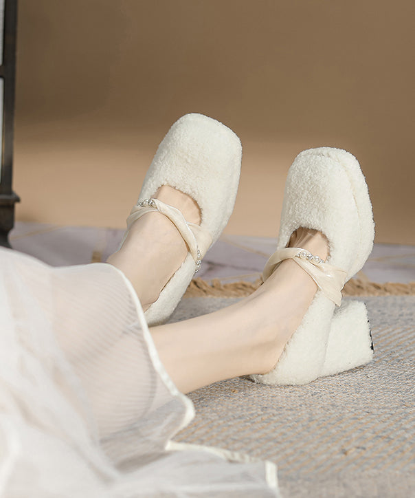 Black Faux Fur Stylish Splicing Chunky High Heels