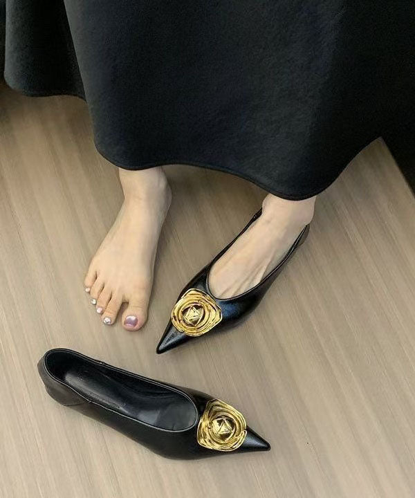 Black Faux Leather Boutique Splicing Flat Feet Shoes Pointed Toe