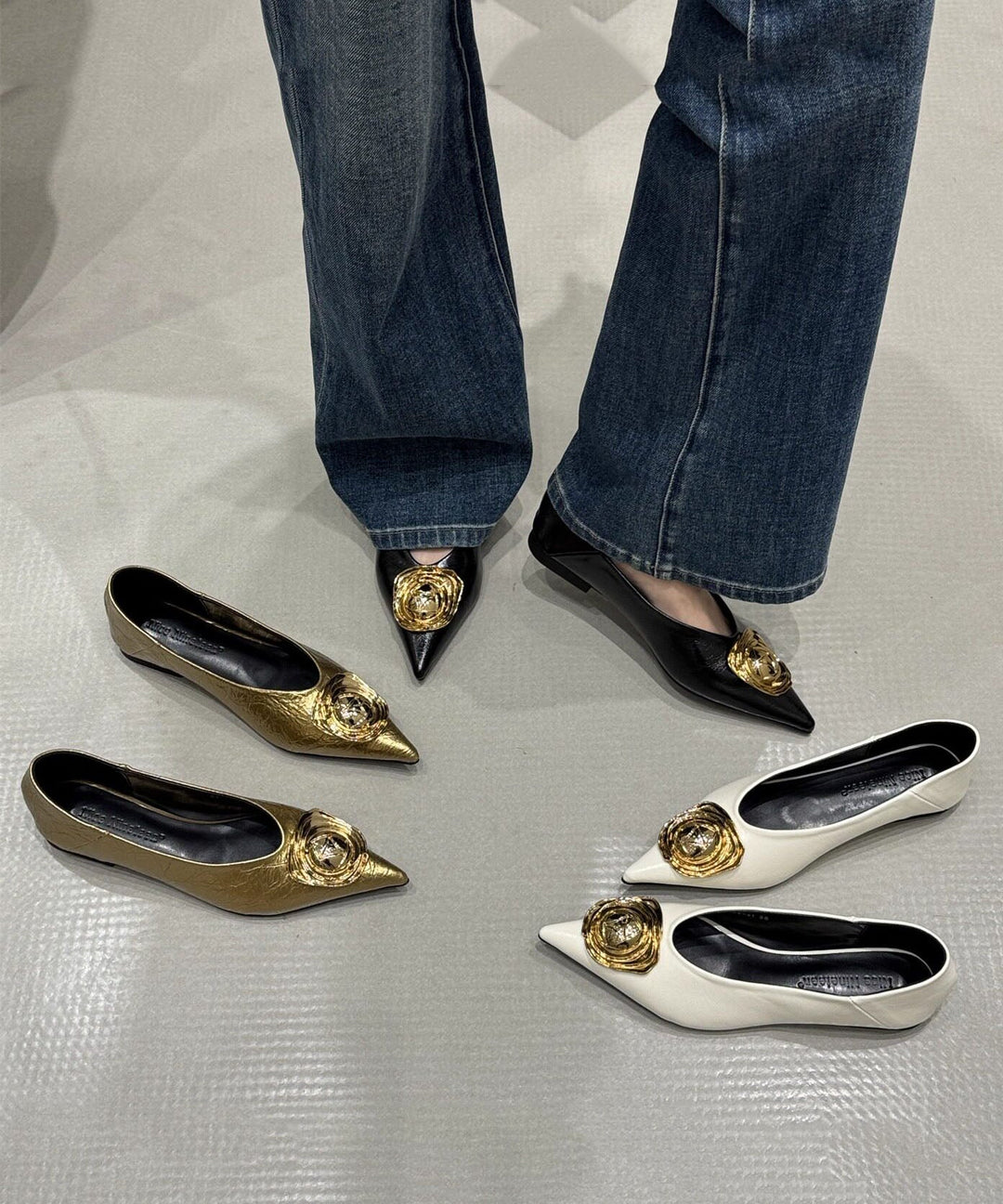 Black Faux Leather Boutique Splicing Flat Feet Shoes Pointed Toe