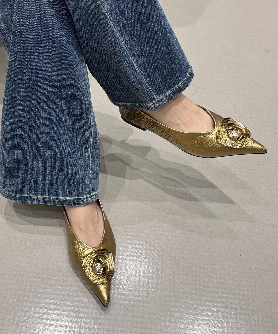 Black Faux Leather Boutique Splicing Flat Feet Shoes Pointed Toe