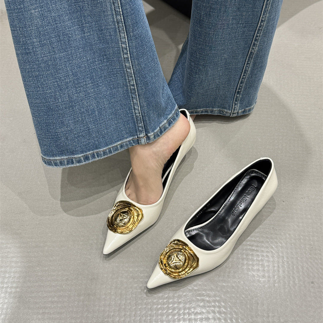 Black Faux Leather High Heels Splicing High Heels Pointed Toe