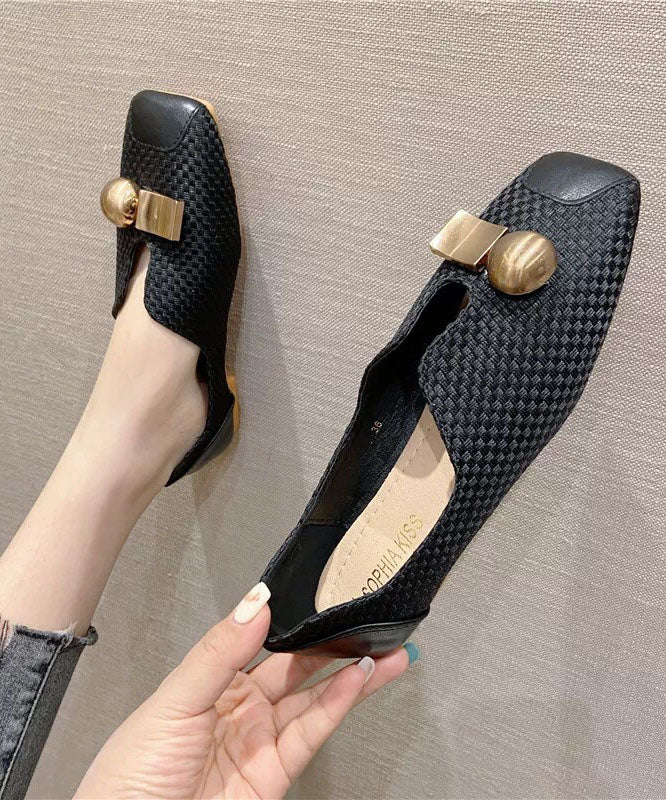 Black Faux Leather Penny Loafers Women Splicing