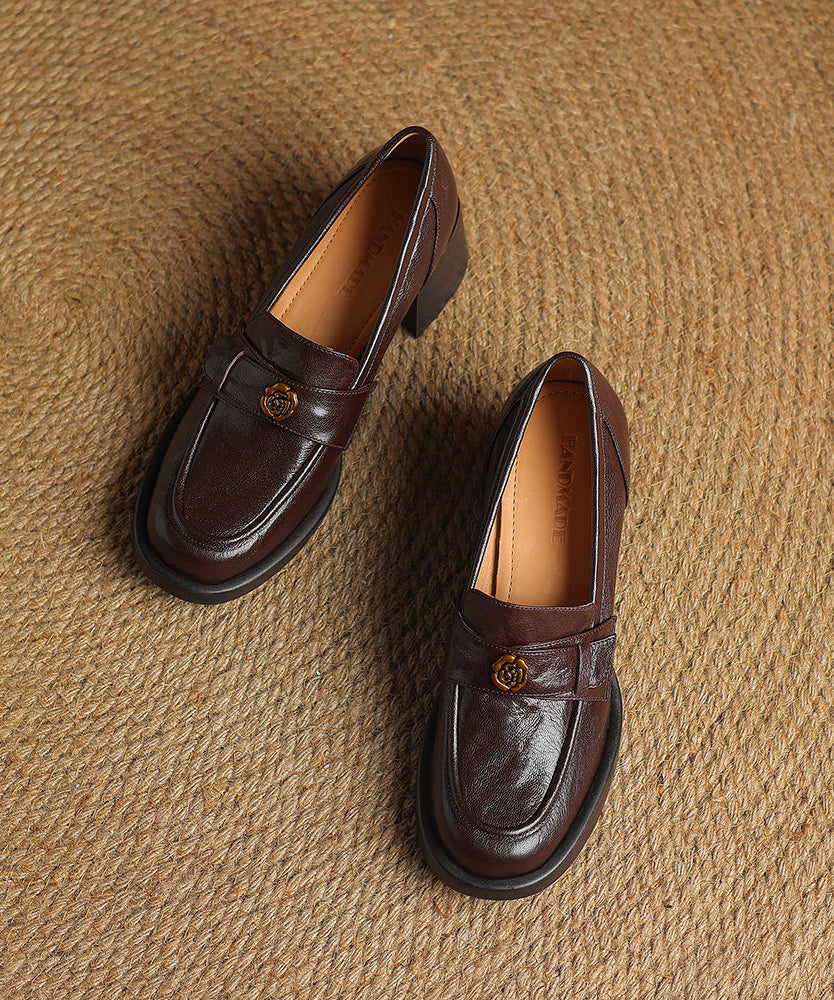 Black Faux Leather Splicing Chunky Loafers For Women