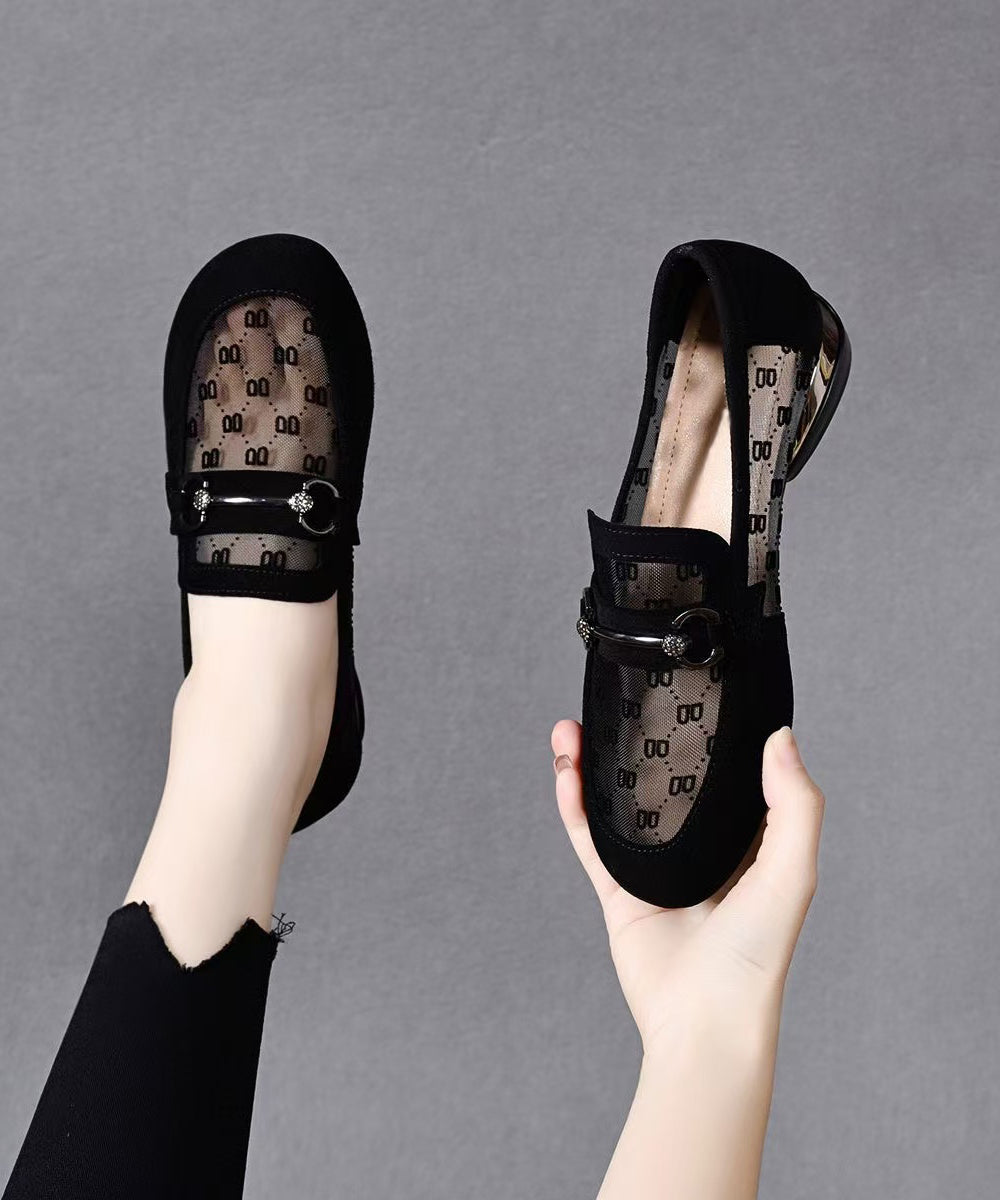 Black Flat Feet Shoes Faux Leather Chic Flat Shoes For Women