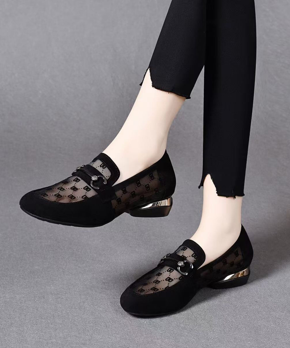 Black Flat Feet Shoes Faux Leather Chic Flat Shoes For Women