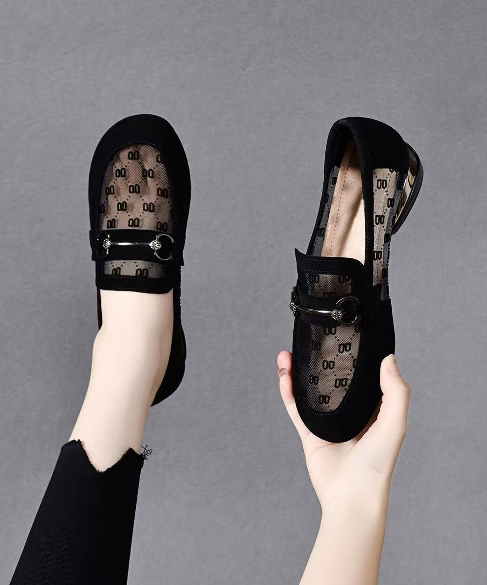 Black Flat Feet Shoes Faux Leather Chic Flat Shoes For Women