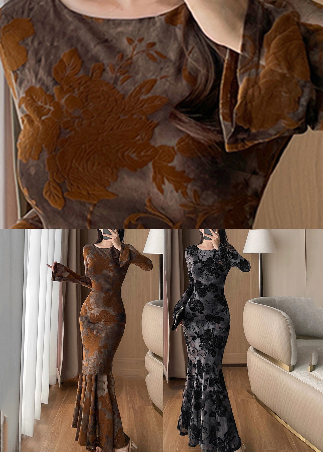 Black Flattering Maxi Fishtail Dress Flare Sleeve