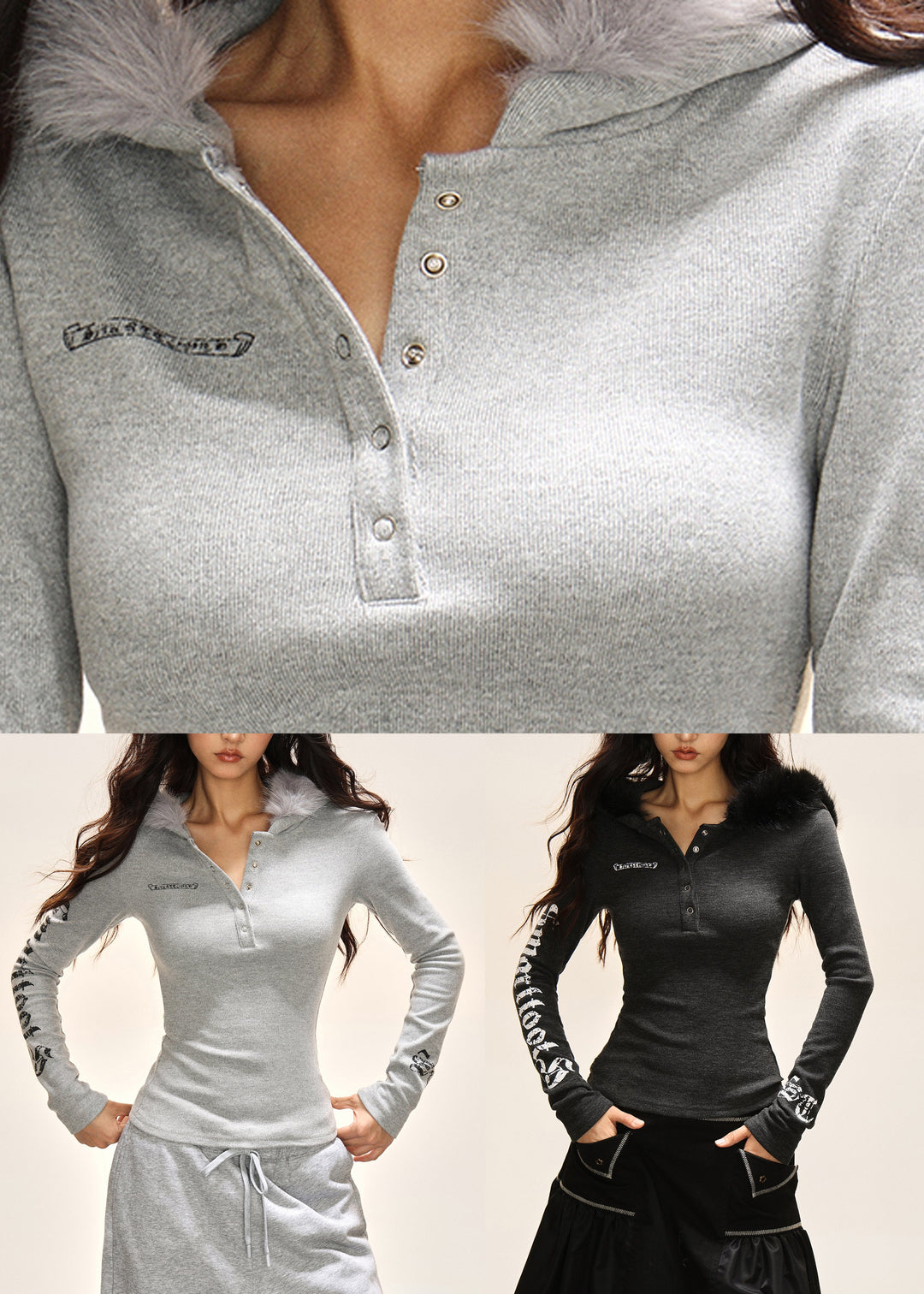 Black Fur Collar Patchwork Hooded Top Fall