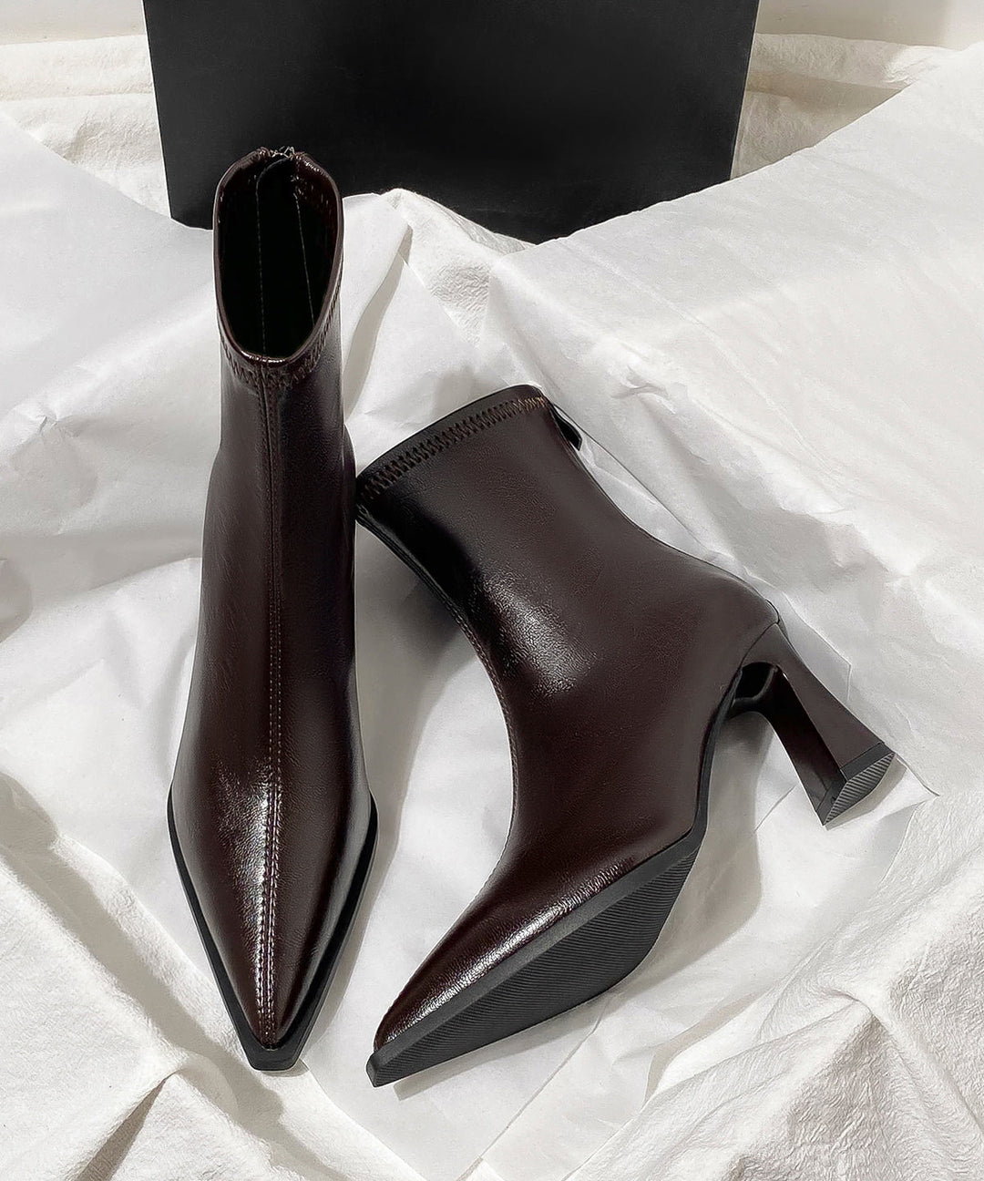 Black High Heel Faux Leather Stylish Splicing Boots