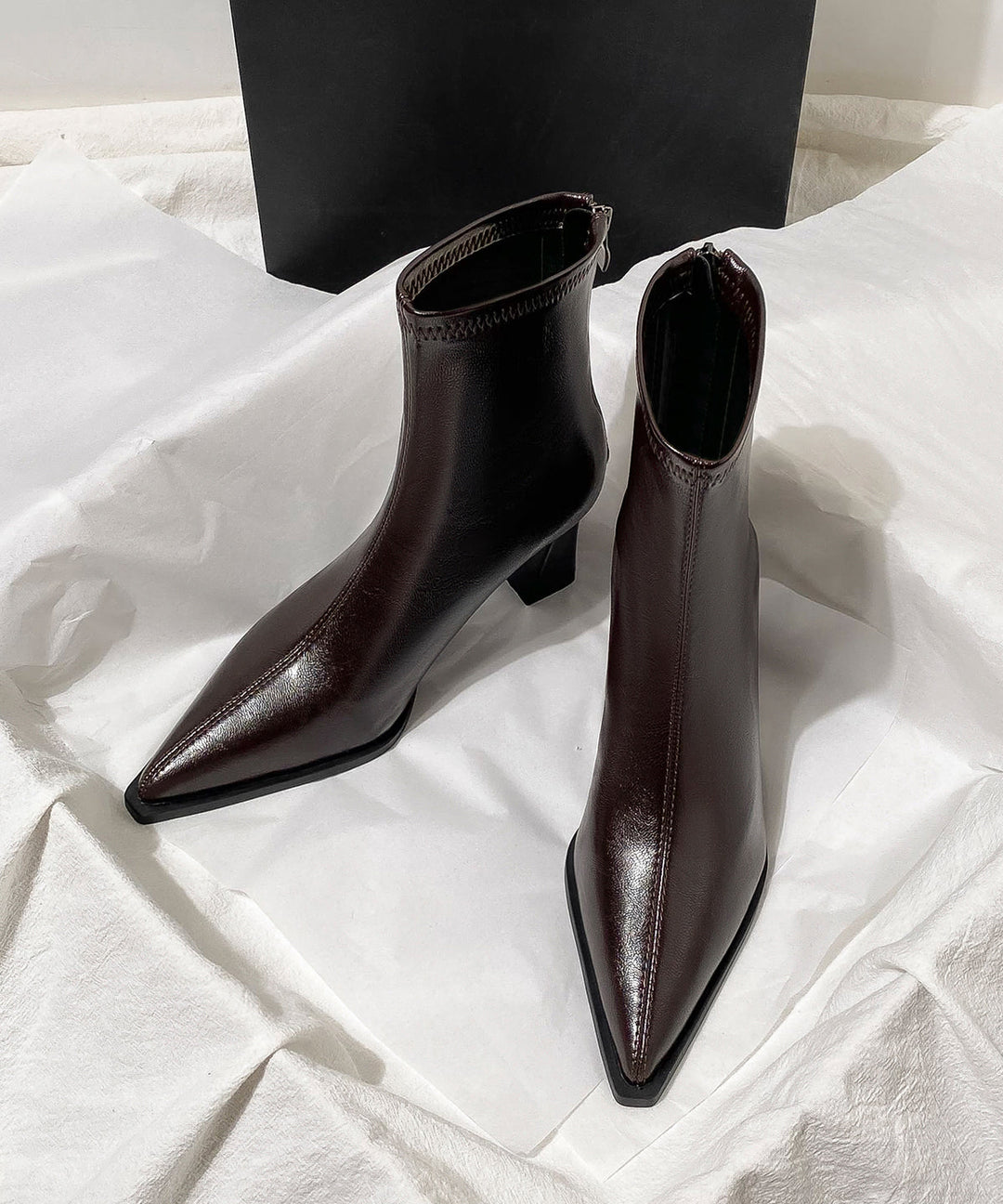 Black High Heel Faux Leather Stylish Splicing Boots