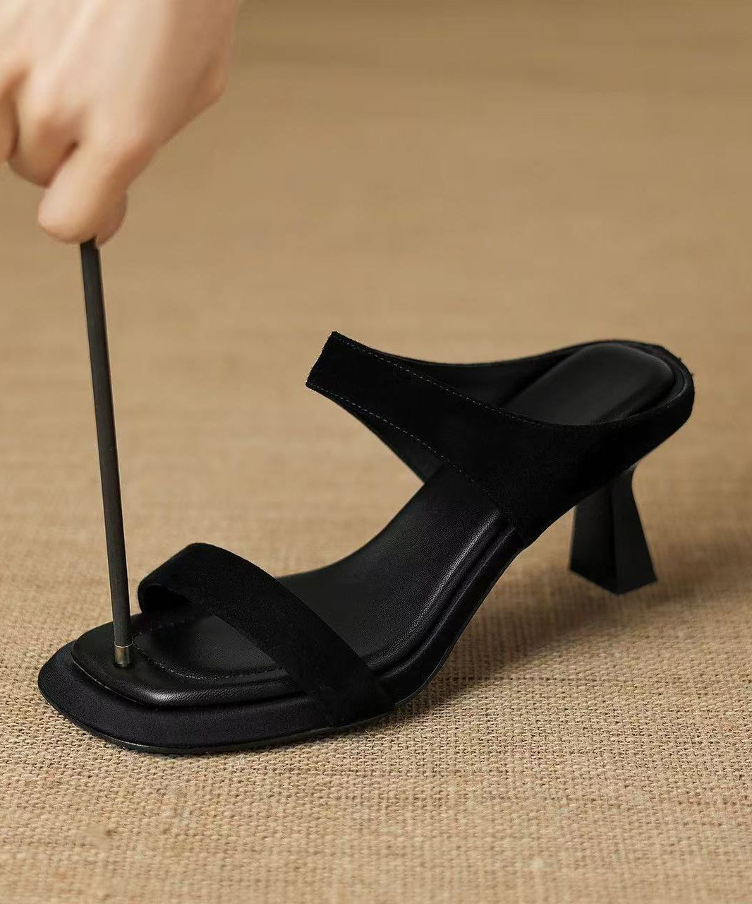 Black High Heel Suede Classy Splicing Slide Sandals