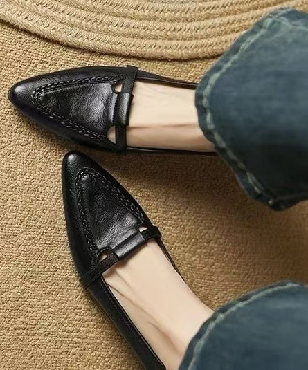 Black High Heels Chunky Genuine Leather Women High Heels