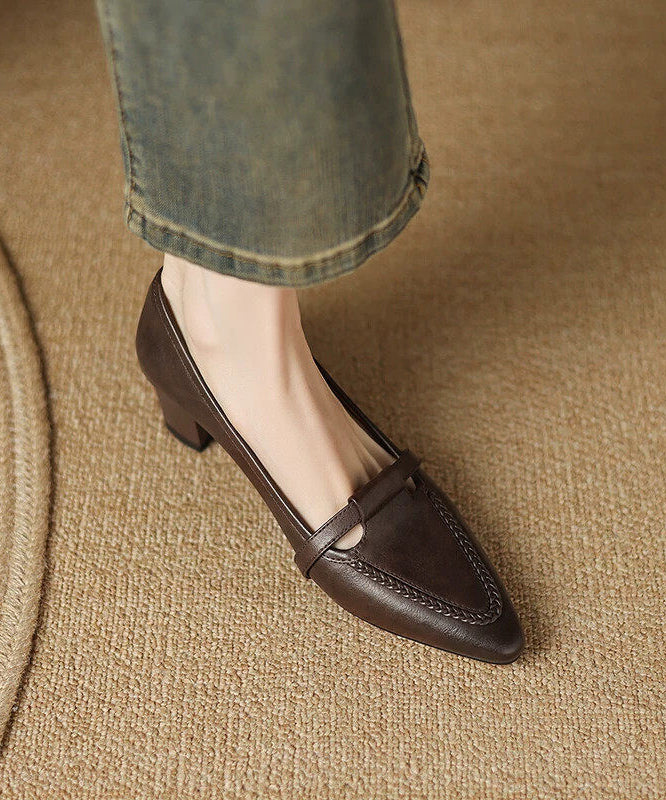 Black High Heels Chunky Genuine Leather Women High Heels