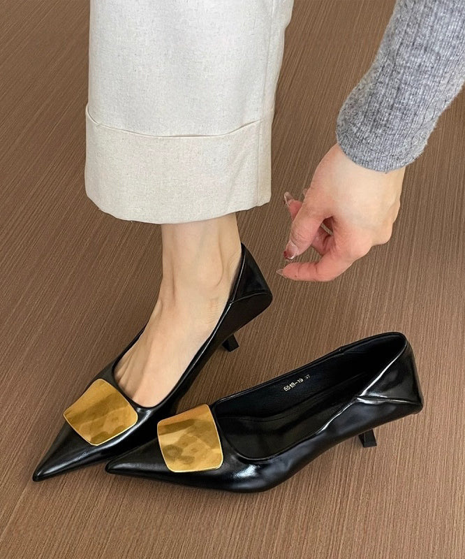 Black High Heels Splicing French Sequined Pointed Toe