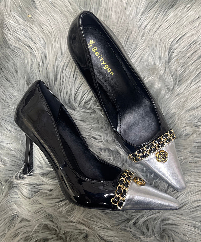 Black High Heels Stiletto Sheepskin Chic Splicing Sequined Linked