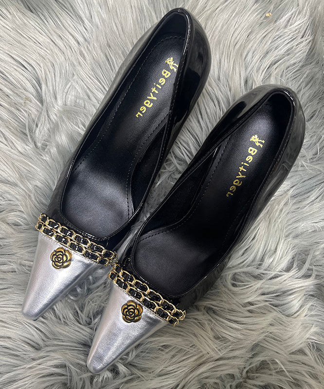 Black High Heels Stiletto Sheepskin Chic Splicing Sequined Linked