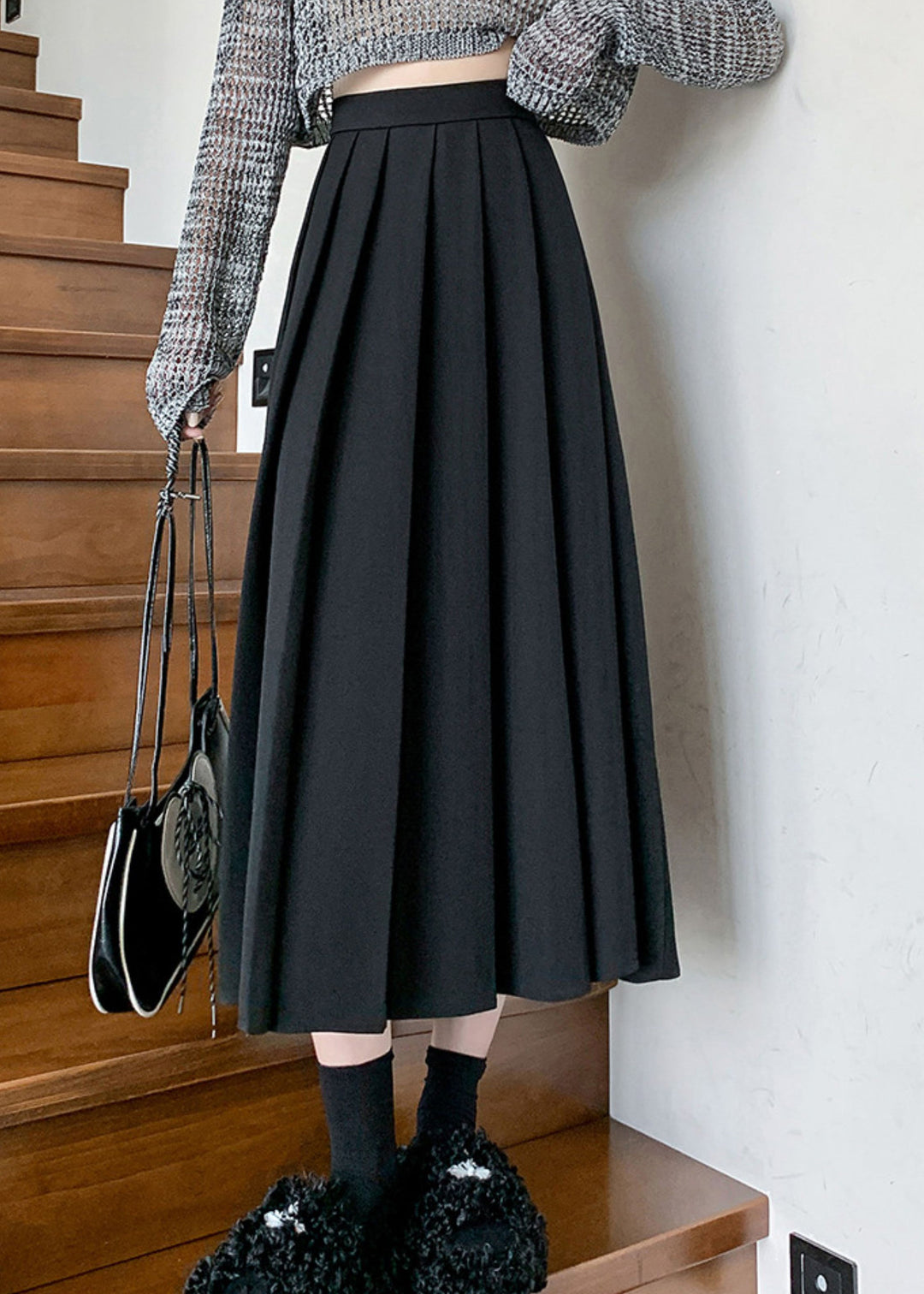 Black High Waist Solid A Line Skirts