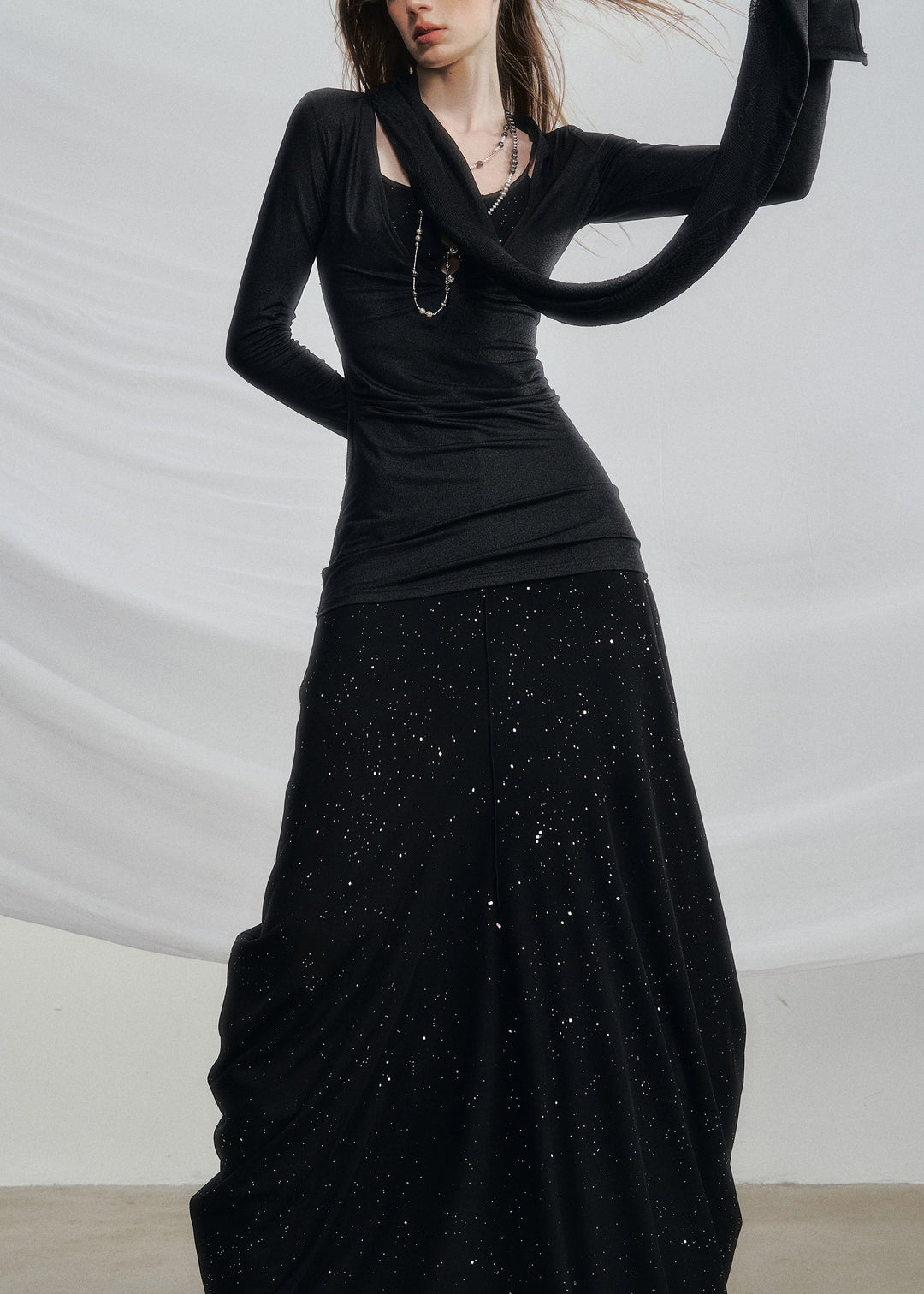 Black High Waist Solid Cotton Two Pieces Set Hollow Out
